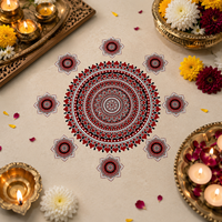 Ensemble de rangolis modulaires en bois réutilisables en forme de lotus pour la décoration de Diwali et les mariages indiens (Haldi, Mehndi)