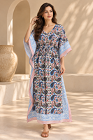 Robe longue bohème pour femme en coton tissé 100 %, imprimé floral, col en V, respirante, paréo de plage, coupe ample