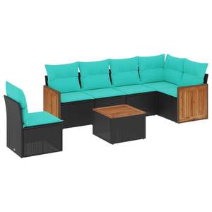 Yoy Getts Juego de Sofás de Exterior de 7 Piezas de Ratán Sintético Negro, Muebles Modernos para Patio con Cojines, Capacidad para 7 Personas - Product Image 4