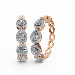 Pendientes de Aro con Diamantes Redondos y en Forma de Pera, Creados en Laboratorio, con Certificación IGI y Claridad VVS, 112 Piedras de Diamantes para Mujer - Product Image 4