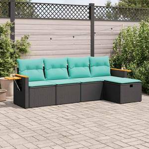Conjunto de Sofá Mediano para Jardín en Ratán PE Negro y Azul con Acero con Recubrimiento en Polvo, Muebles Elegantes para Exteriores - Product Image 1