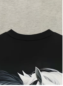 T-shirt à manches courtes pour homme, imprimé cheval noir et blanc, col rond, coupe classique, vêtement décontracté, tissu en polyester respirant - Product Image 4