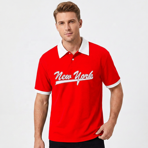เสื้อโปโลแขนสั้นสีดำสำหรับผู้ชาย คอปกสีขาว พิมพ์ลายนิวยอร์ก สไตล์ลำลอง - Product Image 2