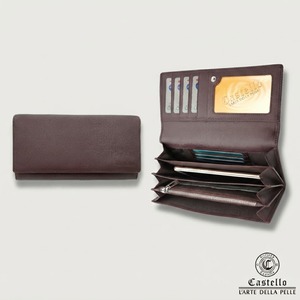 [Best Selling] Castello Genuine Cowhide Soft Leather Open Embossed Logo ALL-IN-ONE Long <b>Wallet</b> W/phone Pocket Unisex Black Brown - Product Image 1
