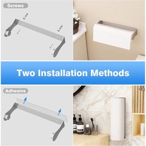 Porte-serviettes en papier adhésif mural en acier inoxydable argenté pour cuisine, à fixer sous l'armoire ou sur le comptoir - Product Image 5