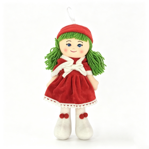 customized Christmas plush rag <b>doll</b>, green yarn pigtail girl <b>doll</b>, holiday plaid skirt stuffed <b>doll</b>, red top cloth <b>doll</b> - Product Image 6