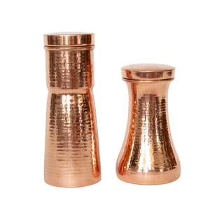 Ensemble carafe et verre à eau en cuivre pur martelé de qualité supérieure, sans joint, anti-fuite, pour chambre et bureau - Product Image 1