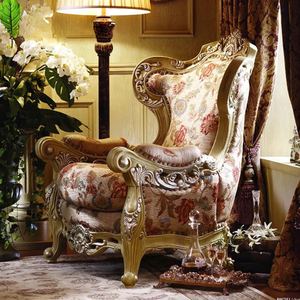 Ensemble de canapés de salon de villa de luxe en bois de mahogany massif doré, design français, sculpté à la main, rembourré et capitonné - Product Image 6