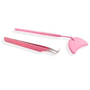 Pinzas de Precisión para Extensión de Pestañas de Acero Inoxidable y Espejo con Mango Rosa, Herramienta de Belleza de Acción Suave - Product Image 2