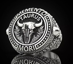 925 Sterling Silver Black Oxidized Taurus Memento Mori Bull <b>Skull</b> <b>Ring</b> - Product Image 1