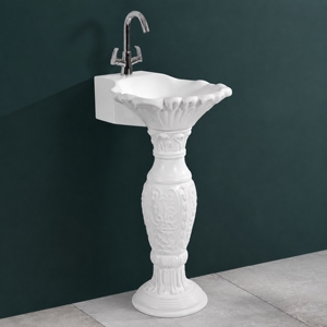 Lavabo de Pedestal Sonica con Forma de Flor, Estilo Victoriano, Acabado Brillante, Montado en el Suelo, Capacidad de 12L, Lavabo para Baño - Product Image 3