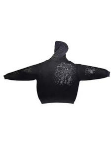 Custom Streetwear Hip Hop Acid Wash Hoodie Sun Faded Oversized Rhinestone Print Pullover Black Men Hoodies Pakistan - Product Image 4