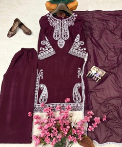 Purple Embroidered Kurta Palazzo Set Women Traditional Loose Fit Floor Length Party Wear India Pakistan Style 84565 LC 1467 - Product Image 3