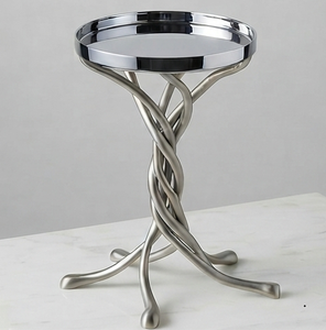 Support de bougie en spirale torsadée en acier inoxydable avec dessus miroir rond pour la décoration de la maison - Product Image 3
