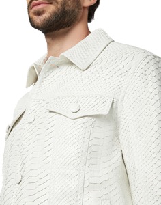 Wholesale Men's <b>White</b> Premium Genuine Cowhide Leather Python Embossed Racer <b>Jacket</b> Sample Service Customization - Product Image 3