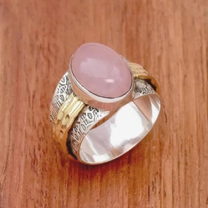 925 Sterling Silver Rose <b>Quartz</b> <b>Ring</b> Wide Band Bohemian Handmade Jewelry Gift - Product Image 3