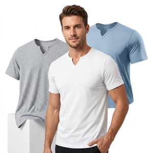 เสื้อยืดคอกว้างแขนสั้นผู้ชาย สีพื้น ทรงปกติ สวมใส่สบาย ผ้าฝ้ายถัก 100% ระบายอากาศดี สีขาว เทา น้ำเงิน ผลิตในบังกลาเทศ - Product Image 1