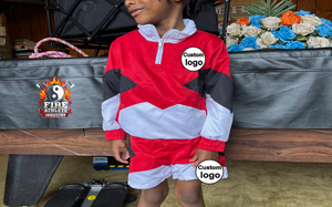 Conjunto de Chaqueta Cortavientos para Niños, para Gimnasio y Entrenamiento - Rojo/Negro/Blanco - Product Image 5