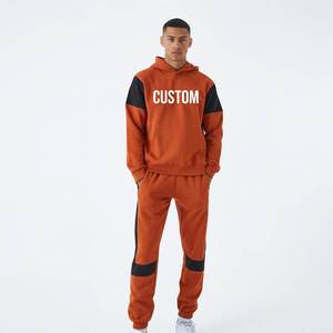 Ensemble de survêtement bleu clair personnalisé pour homme, sweat-shirt en coton avec blocs de couleur, taille élastique et poches latérales - Product Image 3