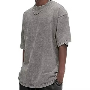 Camisetas de algodón transpirables de talla grande, corte holgado, estilo vintage lavado con gráficos degradados y efecto descolorido por el sol, cuello redondo para hombre - Product Image 4
