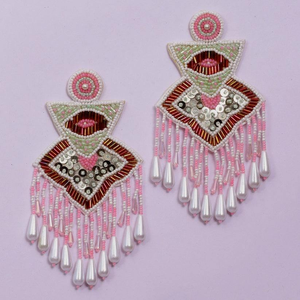 ต่างหูปักลาย ดีไซน์ดอกไม้ประดับลูกปัดสวยงาม งานฝีมือปักมือ งานเย็บปักถักร้อย - Product Image 5