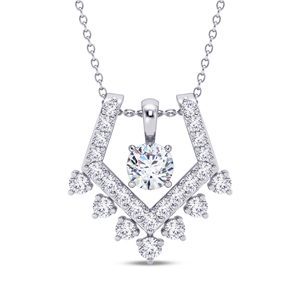 Collier pendentif en argent 925 plaqué rhodium pour femme, diamant taille brillant ronde, chaîne gourmette de luxe, bijoux de mariage - Product Image 1
