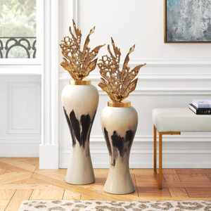 High-End Fully Handmade Luxury Metal Floor <b>Vase</b> Set With Black Marble Effect Royal Design Wedding Urns Ginger Jars and <b>Vases</b> - Product Image 2