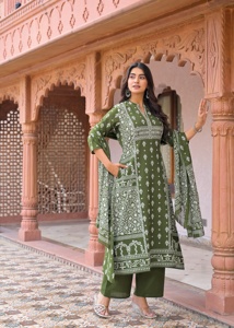 Twinfeet Women's Premium Pure Cotton A-Line Anarkali Kurti & Palazzo with Dupatta Suit Set Quick Dry <b>Wedding</b> Wear - Product Image 3