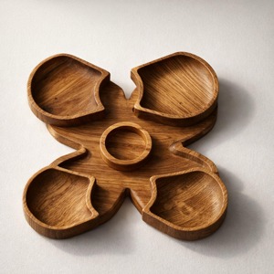 Floral Shape Wooden <b>Serving</b> Platter <b>Set</b> With Dip Bowls For Modern Snack <b>Serving</b> Platter Stylish Tableware And Home Parties - Product Image 2