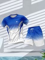 Ensemble de survêtement de tennis unisexe d'été à manches courtes et col rond, imprimé graphique 3D, séchage rapide, 100 % polyester, décontracté