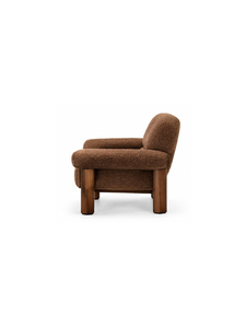 Fauteuil rembourré moderne avec pieds en bois massif, tissu marron, design mid-century, pour salon ou appartement - Product Image 3