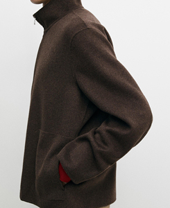 Chaqueta de lana marrón de alta calidad para hombre con cremallera, cuello alto, gruesa, informal, de invierno, estilo urbano, transpirable, con estampado de letras - Product Image 3