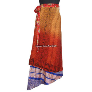 New 38 Inch Vintage Art <b>Old</b> Silk Sari Double Layer Reversible Sari Magic Women Wrap Around Skirt Reversible Vintage Silk Magic - Product Image 2