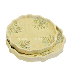 Juego de bandejas con incrustaciones de nácar festoneadas, mosaico de girasoles bohemios, decorativas, multifuncionales, de concha, artesanales de primera calidad - Product Image 1