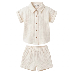 <b>Cot</b> & Candy Organic Muslin Jhabla <b>Set</b> Oversized Infant Clothing-Summer Milk Color 0-3 Months Baby Clothing <b>Sets</b> Shirt Shorts - Product Image 1