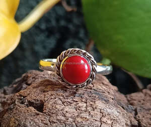 Anillo de Plata de Ley 925, anillo hecho a mano, anillo de promesa, joyería de Coral llamativa, joyería hecha a mano, regalo para ella - Product Image 1