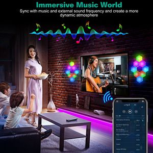 8 Paneles de Luz Hexagonales RGBW Coloridos, Lámparas de Pared para Juegos, Decorativas, Sincronización con Música, Control Remoto, Temporizador, Control por Aplicación - Product Image 4