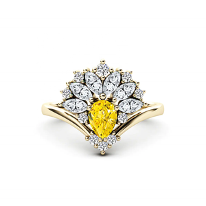 925 Argent Sterling Belle Naturelle Poire Jaune Moissanite Bague de Fiançailles Boutique de Bijoux Grossiste Maintenant au Coût D'usine - Product Image 1