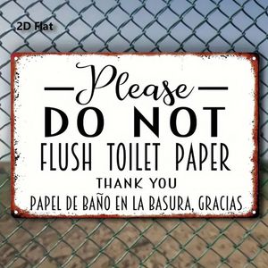 CIFbuy Targa da parete in legno bilingue vintage, con scritta 'Non gettare carta igienica nel WC', in metallo, inglese e spagnolo, decorazione per bagno, per Natale - Product Image 6