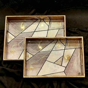Plateau de service rectangulaire en bois artisanal à bords ondulés, design moderne, organisateur décoratif, idéal pour Diwali et Ramadan - Product Image 6