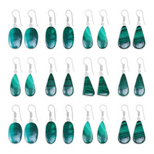 Pendientes Colgantes Minimalistas de Malaquita Natural con Baño de Plata, Joyería de Piedras Preciosas para Mujer, Regalo para Fiestas, Venta al por Mayor - Product Image 3