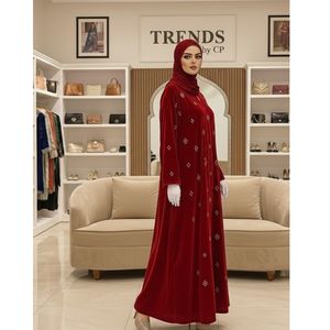 Vestido Kaftan Árabe Trendsbycp para Mujer - Abaya Islámica Modesta con Bordado, Estilo hasta la Rodilla, Terciopelo, Cintura Natural, Ropa de Noche - Product Image 1