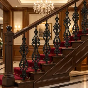 Panneau de rampe d'escalier en fer forgé orné, décorations en volutes, meneaux et balustres métalliques décoratifs pour rénovation d'escalier intérieur - Product Image 4