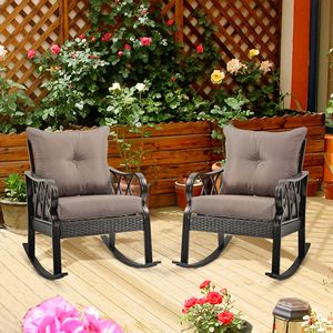 Set di 2 Sedie a Dondolo in Rattan Grigio per Esterni con Telaio in Alluminio e Cuscini per Giardino, Patio o Veranda - Product Image 2