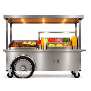 Chariot à tacos mobile en acier inoxydable avec auvent, plaque chauffante et bac à ingrédients - Product Image 1