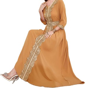 Caftan marocain en mousseline de soie, robe longue élégante, vêtements traditionnels pour femmes, caftan marocain style soie, robe de mariée - Product Image 6