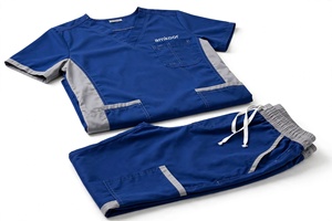Amkoor Unisex Blue <b>Scrub</b> <b>Set</b> Polyester Breathable Medical Uniform Adult Workwear Needle Detection - Product Image 4