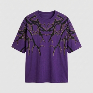 เสื้อยืดคอกลมโอเวอร์ไซส์พิมพ์ลายดิจิทัลผ้าฝ้าย 100% สำหรับผู้ชาย แขนสั้น สไตล์สตรีทแวร์ - Product Image 3