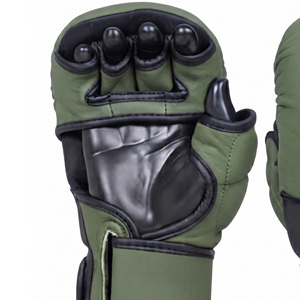 Guantes de Boxeo QST MMA Verde Oliva y Negro, de Cuero PU, Cierre de Gancho y Bucle, para Sparring, Unisex, Ligeros, Transpirables, sin Dedos - Product Image 3
