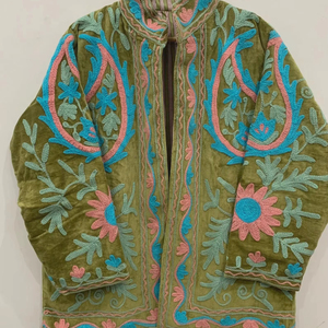 Velvet Floral Suzani Embroidered Jacket Uzbek Folk Festival Coat with Cotton Filling for Bomber <b>Duster</b> Outerwear At Cheap Price - Product Image 1